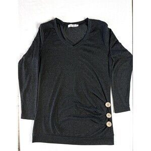 Shibever Women‎ Long Sleeve W/ Accent Buttons One Side, Small, Gray Soft LRC6-1